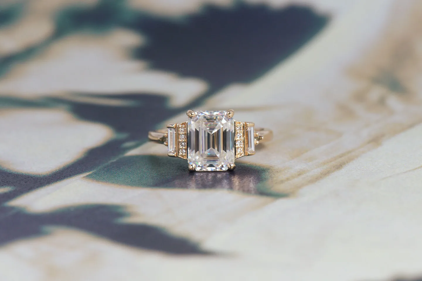 Emerald Cut Moissanite Art Deco Engagement Ring