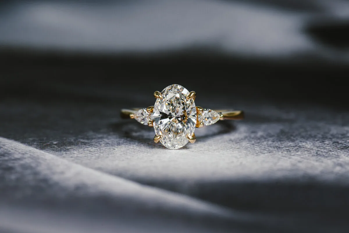 Oval and Pear Three-Stone Engagement RIng