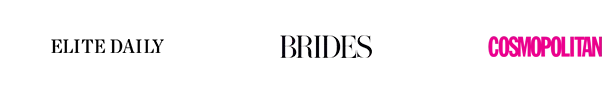 Press logos: Elite Daily, Brides, Cosmopolitan