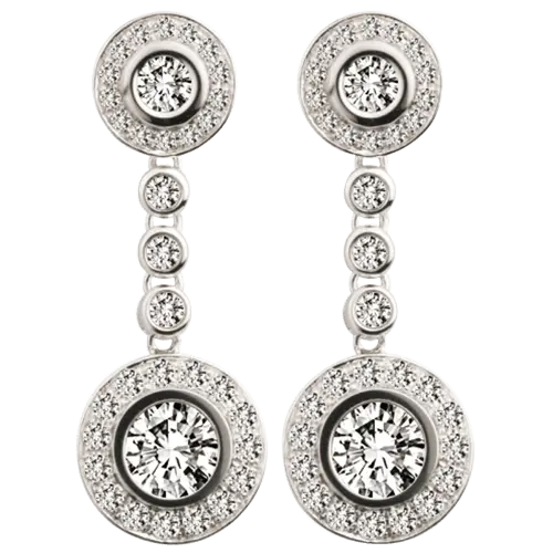 Round Diamond Halo Dangle Earrings