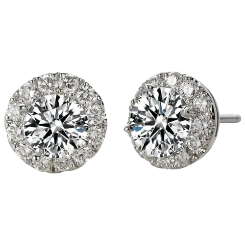 Round Diamond Halo Earring Studs