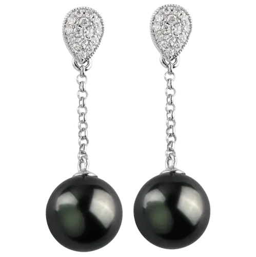 Drop Diamond Pearl Earrings