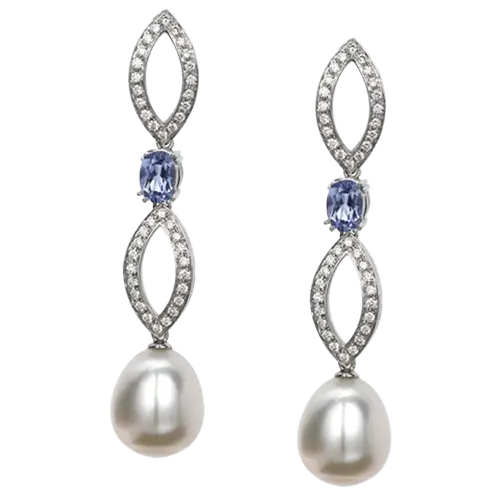 Tanzanite, Pearl and Diamond Earrings