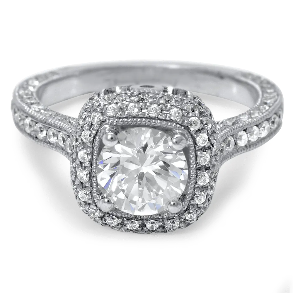 Halo Pave Bezel- Set Engagement Ring
