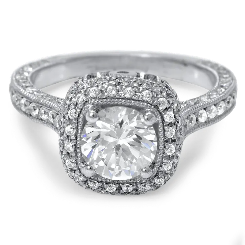 Halo Pave Bezel- Set Engagement Ring