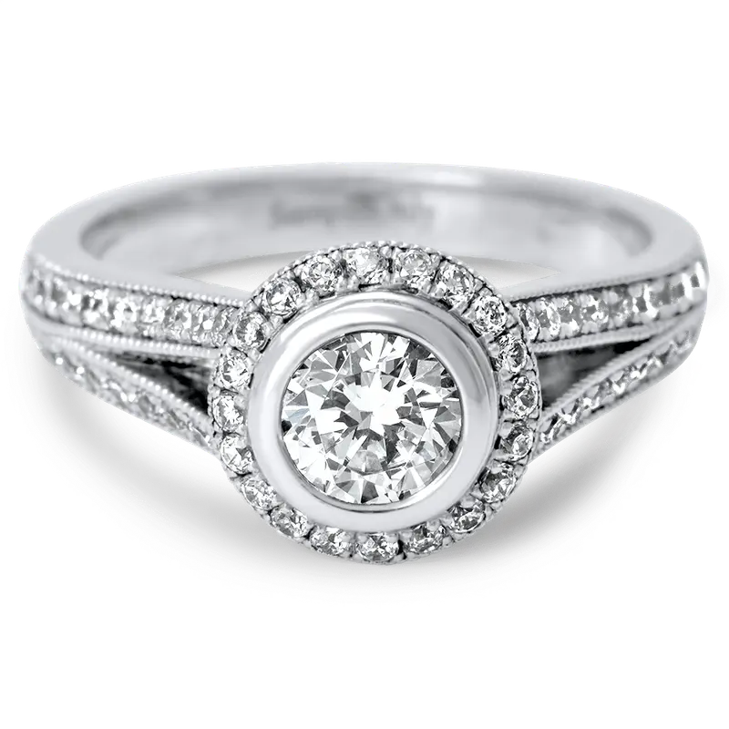 Split-Shank Bezel Halo Engagement Ring