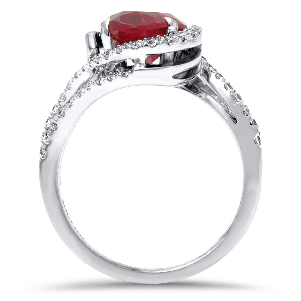 Split-Shank Halo Ruby Engagement Ring