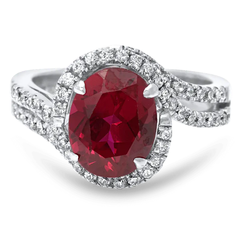 Split-Shank Halo Ruby Engagement Ring