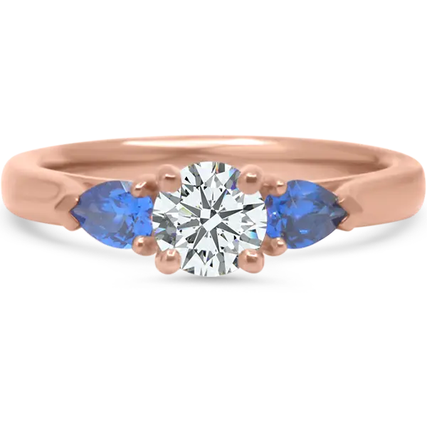 Rose Gold Trinity with Round Diamond and Blue Sapphires