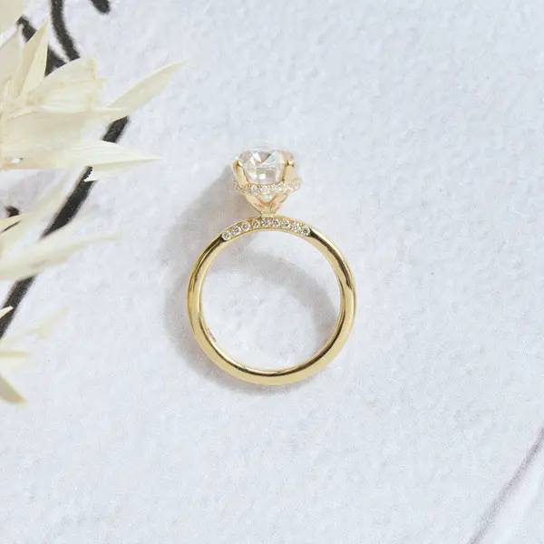 Oval Moissanite Solitaire Engagement Ring With Pavé Bridge-profile