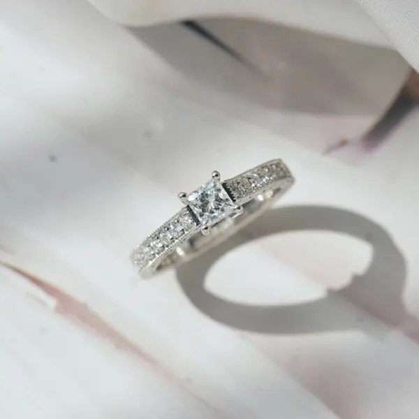 Princess Engagement Ring With Milgrain Pavé