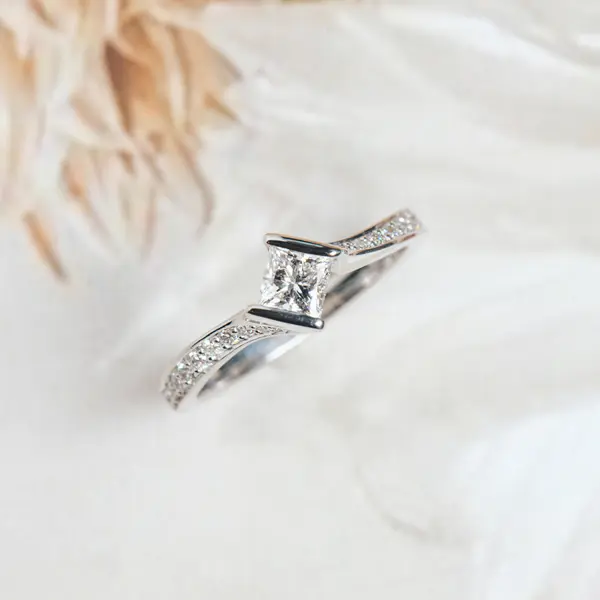 Princess Bypass Style Engagement Ring With Pavê