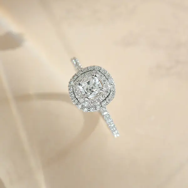 Double Halo Square Cushion Engagement Ring