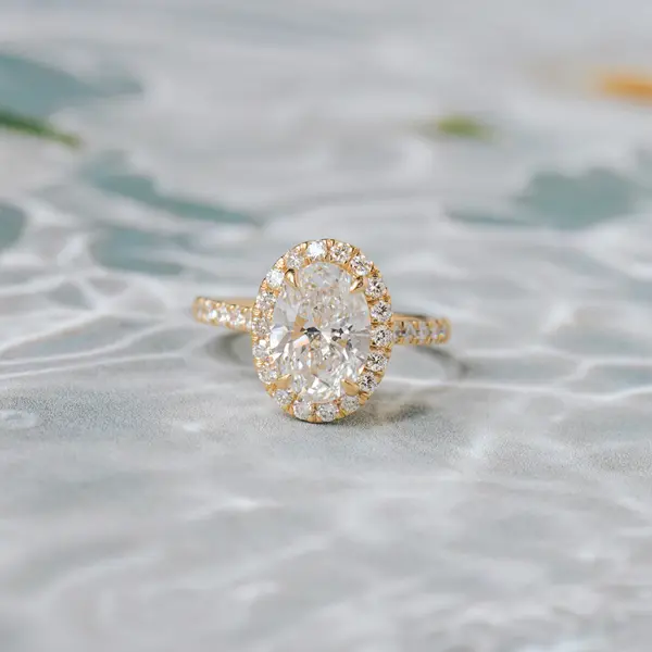 Oval Halo Engagement Ring With Pavé, Cathedral