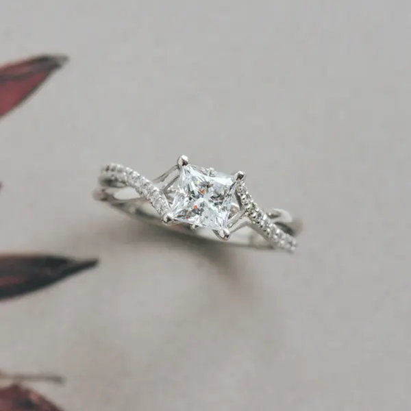 Princess Engagement Ring With Cathedral Trellis and Split-Shank Band