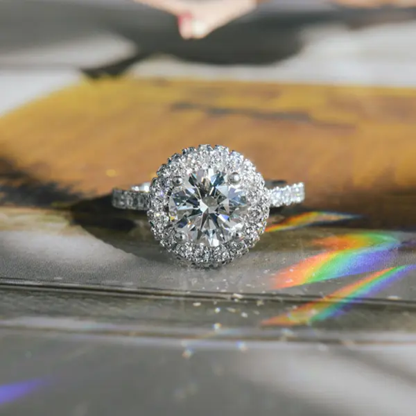 Double Halo Round Engagement Ring