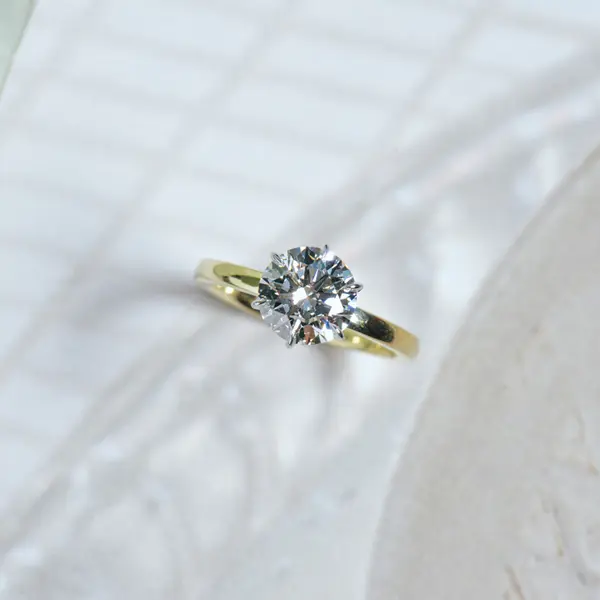 Two-Tone Petal Prong Round Engagement Ring