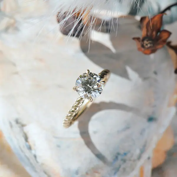Round Petal Prong Engagement Ring With Braided Band