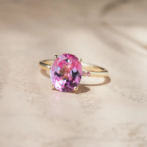 Pink Topaz Oval Engagement Ring