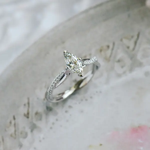Marquise Engagement Ring With Pavé Twist Band