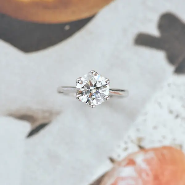 Petal Prong Round Solitaire Engagement Ring WIth Cathedral