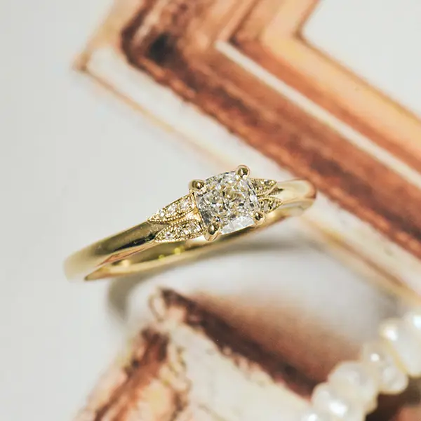 Square Cushion Engagement Ring With Round Prongs