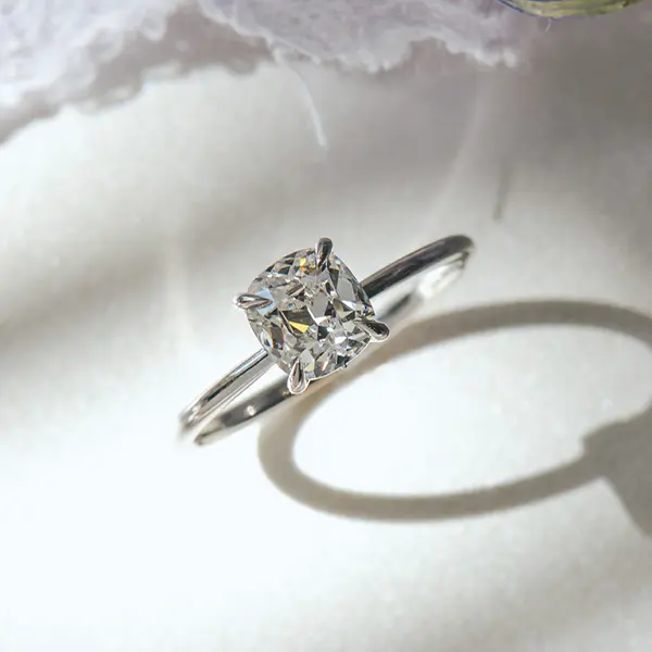 Cushion Solitaire Engagement Ring With Milgrain