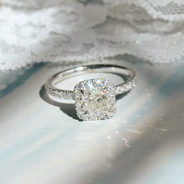 Cushion Halo Engagement Ring With Pavé