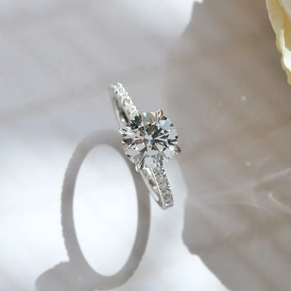 Round Engagement Ring With Pavé Band