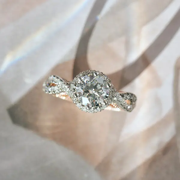 Round Halo Two Tone Engagement Ring