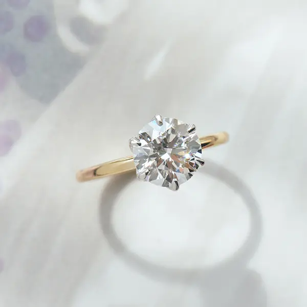Round Two-Tone Engagement Ring With Petal Prongs