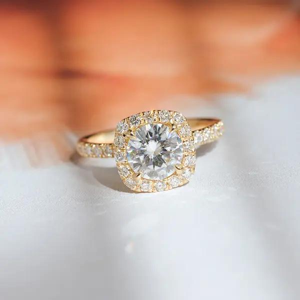 Cushion Halo Engagement Ring With Round Cut