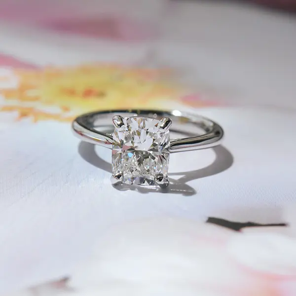 Cushion Solitaire Engagement Ring With Tapered Band