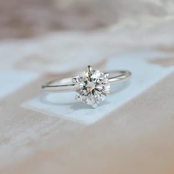 Round 6-Prong Solitaire Engagement Ring With Fine Short Tip