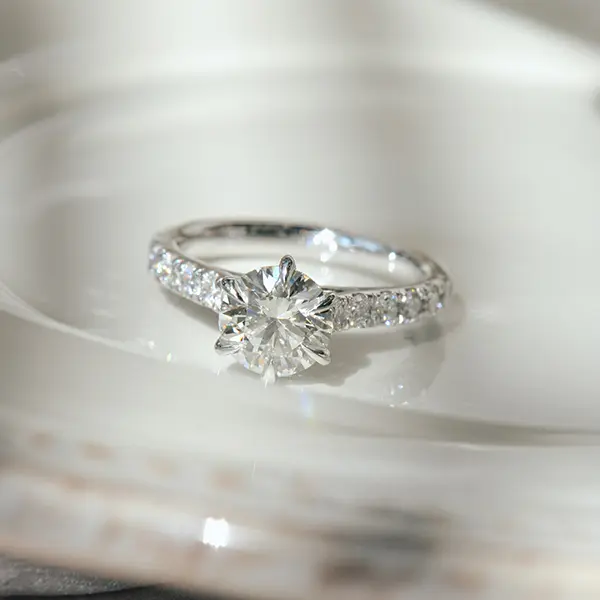 Round 6-Prong Pavé Engagement Ring With Shoulders