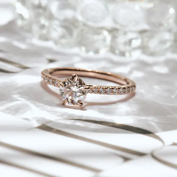 Round 5-Prong Engagement Ring With Pavé