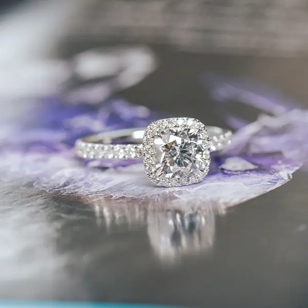 Cushion Engagement Halo Pave
