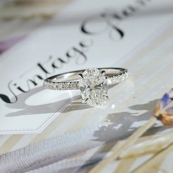 Oval Engagement Ring With 1.5mm Pavé Band