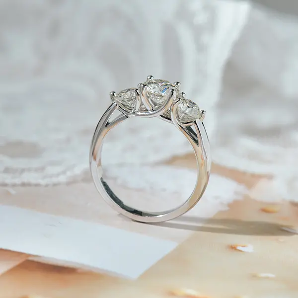 Round 3-Stone Engagement Ring With Trellis Setting