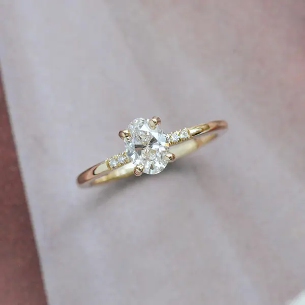 Oval Engagement Ring With 3 Pavé Stones