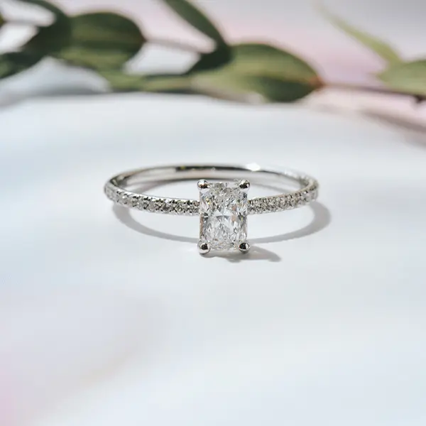 Radiant Solitaire Engagement Ring With Pavé