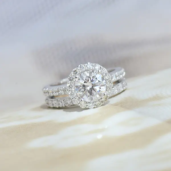 Round Halo Engagement Ring With Cathedral
