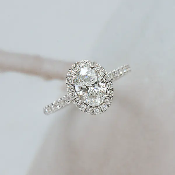 Oval Halo Engagement Ring With Pavé Band