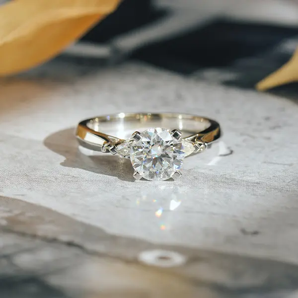 Round and Pear 3-Stone Engagement Ring
