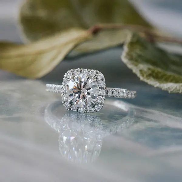 Round Cut Engagement Ring With Cushion Halo