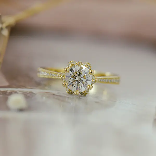 Round Engagement Ring With Floral Halo