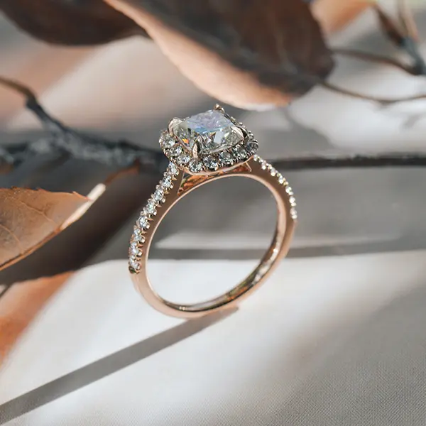 Cushion Halo Engagement Ring With Pavé and Cathedral -profile