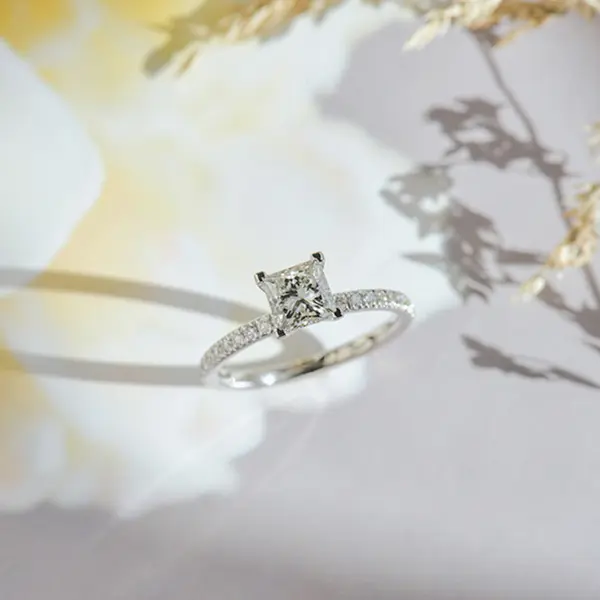 Classic Princess Engagement Ring With Pavé Band