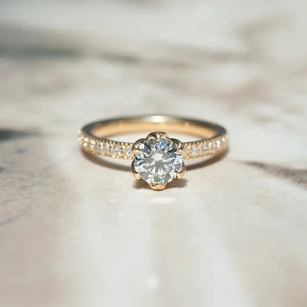 Round Petal Prong Pavé Engagement Ring