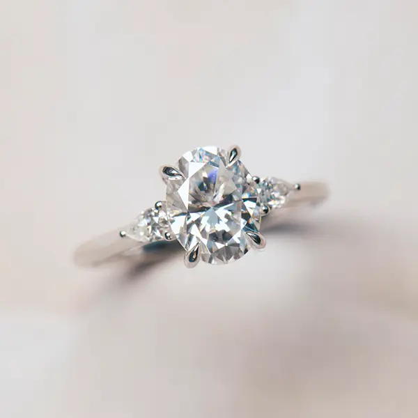 Oval 3-Stone Engagement Ring With Cathedral